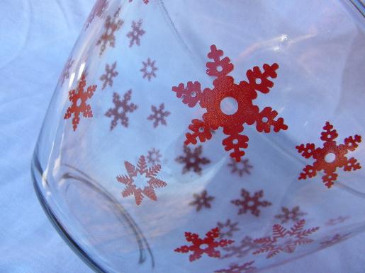50s-60s vintage kitchen glass, big bowl w/ red snowflakes print