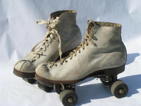 50s-60s vintage roller skates, white leather boots, girls or ladies