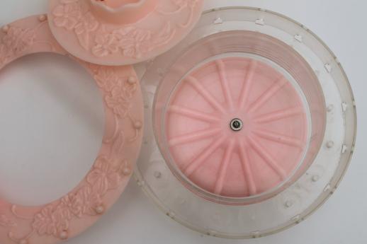 50s-60s vintage tiered pink plastic sewing box, round thread rack sewing stand