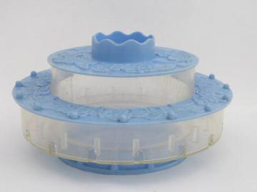 50s-60s vintage tiered plastic sewing box, round thread rack stand