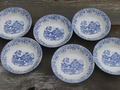 6 old Blue Willow pattern fruit bowls, vintage American Limoges china?