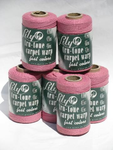 6 spools vintage Lily cotton rug thread, carpet warp weaving cord
