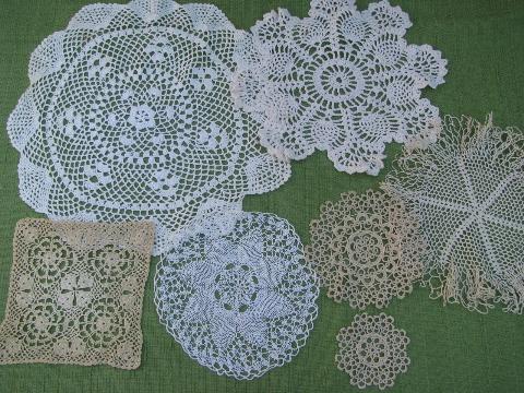 60+ vintage crocheted doilies, old handmade crochet lace doily lot