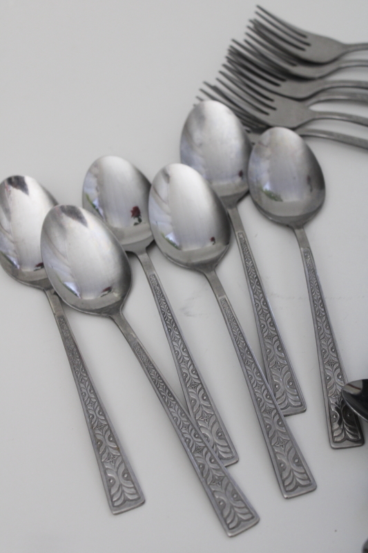60s 70s mod vintage Japan stainless flatware set for six, Stanley Roberts