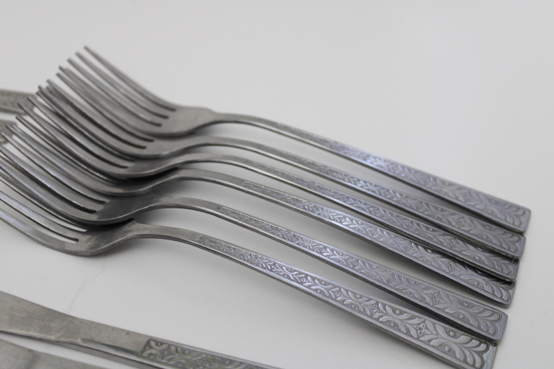 60s 70s mod vintage Japan stainless flatware set for six, Stanley Roberts