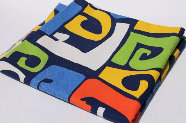 60s 70s mod vintage print cotton fabric, retro Marimekko style abstract art design