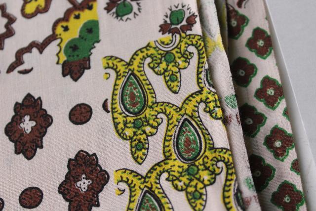60s 70s vintage boho paisley patchwork cotton fabric, cheater quilt blocks print