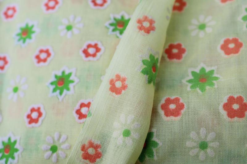 60s 70s vintage fabric w/ flocked flowers, retro daisy print cotton or blend material