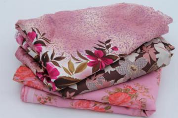 60s 70s vintage lining fabric & satin, retro pink flowered prints for spring coats
