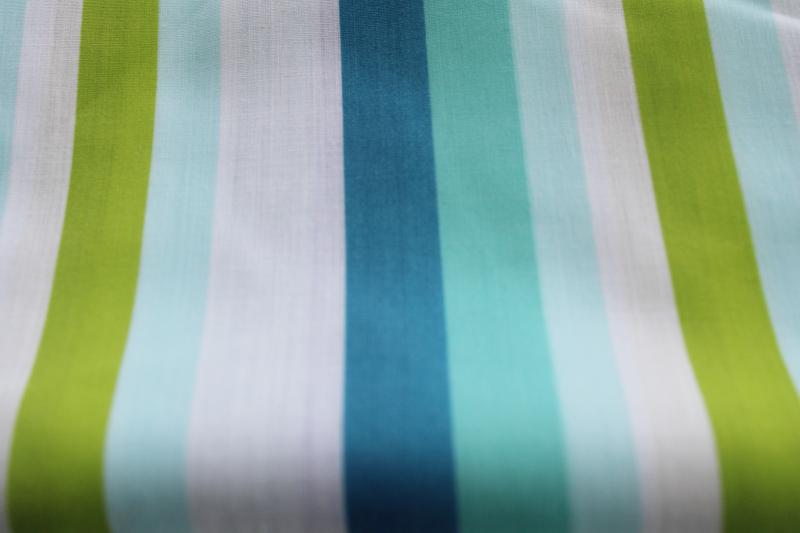 60s 70s vintage poly shirting fabric, aqua, lime green, white wide stripes, retro!