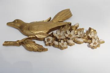 60s vintage Dart plastic gold rococo wall art plaque robin bird on branch