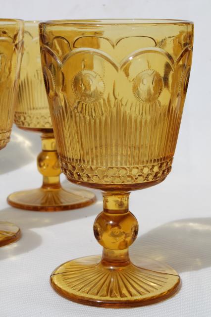 60s vintage amber glass goblets, Bartlett Collins Manhattan water / wine glasses
