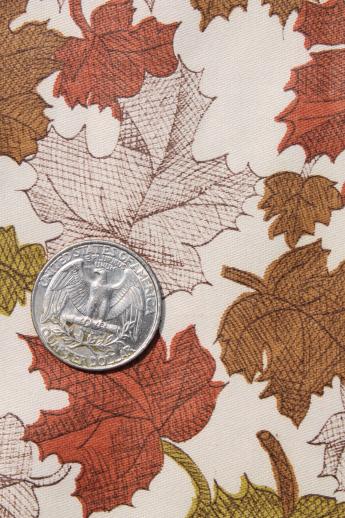 60s vintage autumn leaves print fabric, twill weave cotton sateen w/ polished finish