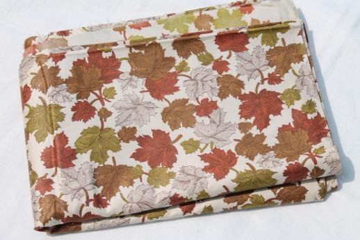 60s vintage autumn leaves print fabric, twill weave cotton sateen w/ polished finish