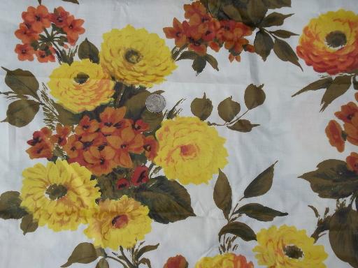 60s Vintage Chintz Crisp Polished Cotton Fabric Orange And Yellow Gold