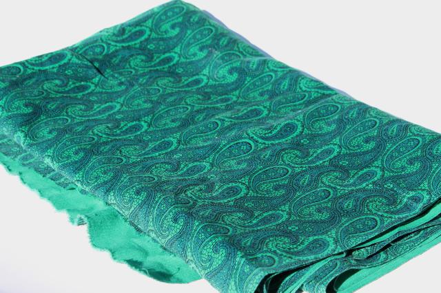 60s vintage cotton corduroy fabric, pincord pin wale soft cord w/ teal green paisley print