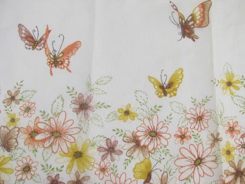 60s vintage curtains, butterfly ruffle sheers & orange roses drapes