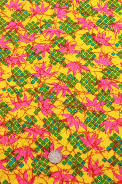 60s vintage fabric, Lilly style tropical flowers in shocking pink, green, bright yellow