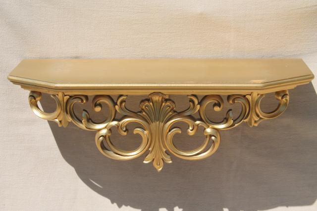 60s vintage gold rococo french country ornate wall bracket mantel clock shelf