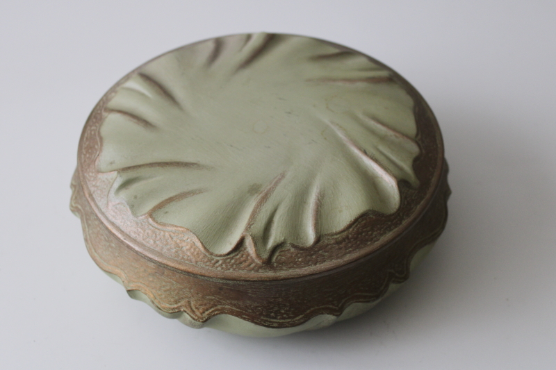 60s vintage handmade ceramic ashtray or round box w/ mod glaze green  blue