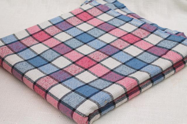 60s vintage linen weave summer suiting fabric lot, preppy colors checked plaids