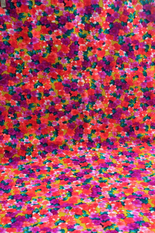 60s vintage poly challis fabric, flower power girly floral psychedelic colors