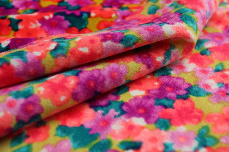 60s vintage poly challis fabric, flower power girly floral psychedelic colors