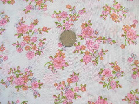60s vintage poly/cotton blend fabric, retro flowers floral print in pink / coral