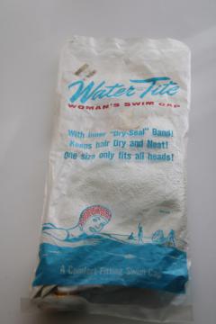 60s vintage rubber swim cap in sealed package, collectible ladies swim cap Water Tite label