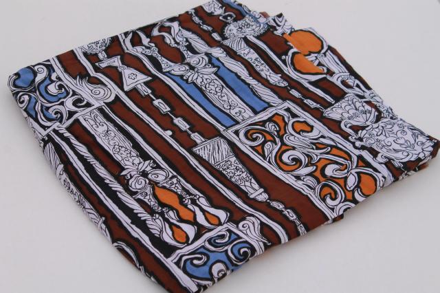 60s vintage steampunk print fabric, zentangle crazy line drawings of scissors