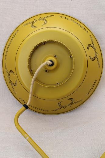 60s vintage yellow tole shade lamp, wall mount counterweight adjustable pull down hanging light