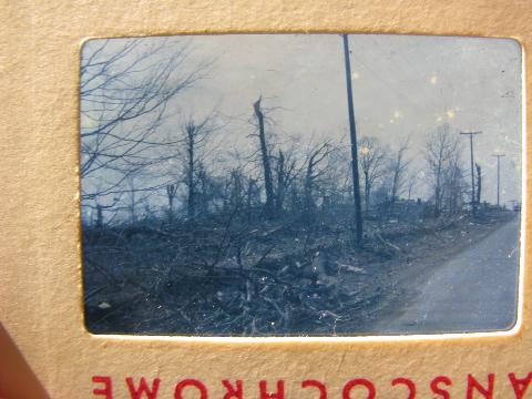 7 vintage 35mm photo slides, F2 tornado and storm damage from Palm Sunday April 11, 1965 tornado, Monroe, Wisconsin