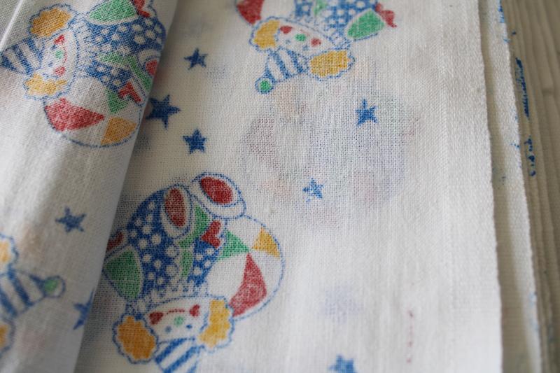 70s 80s vintage cotton fabric, clowns dolls print on white, 11 yards 60 wide