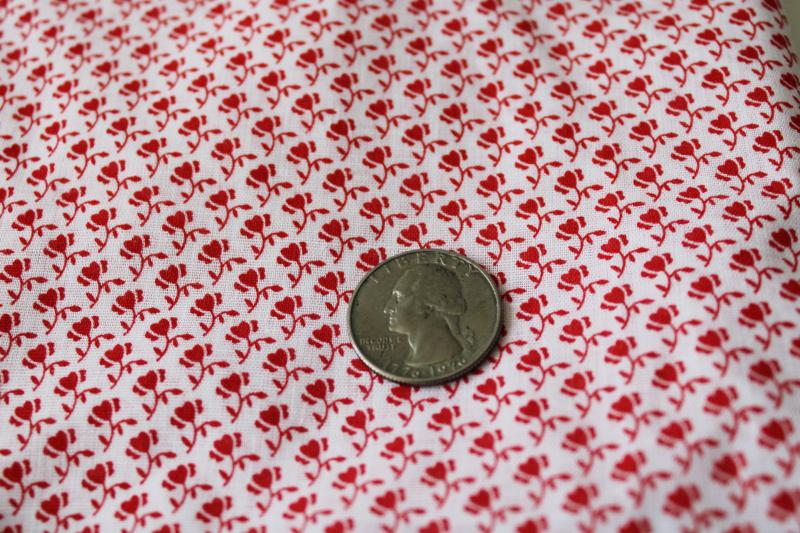 70s 80s vintage cotton fabric, red hearts tiny print on white Valentines day