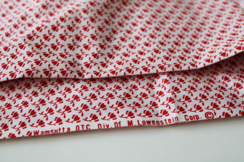 70s 80s vintage cotton fabric, red hearts tiny print on white Valentines day