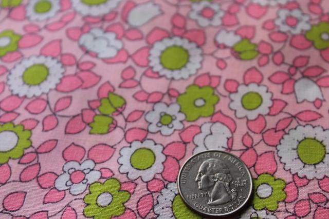 70s 80s vintage cotton fabric, retro daisy print lime green & neon day-glo pink!