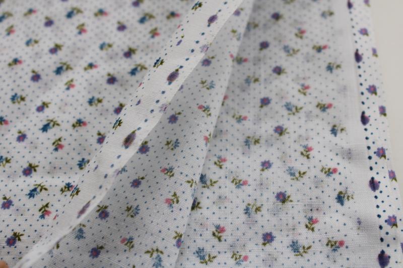 70s 80s vintage cotton poly fabric, tiny print flowers & pin dots in blue & purple