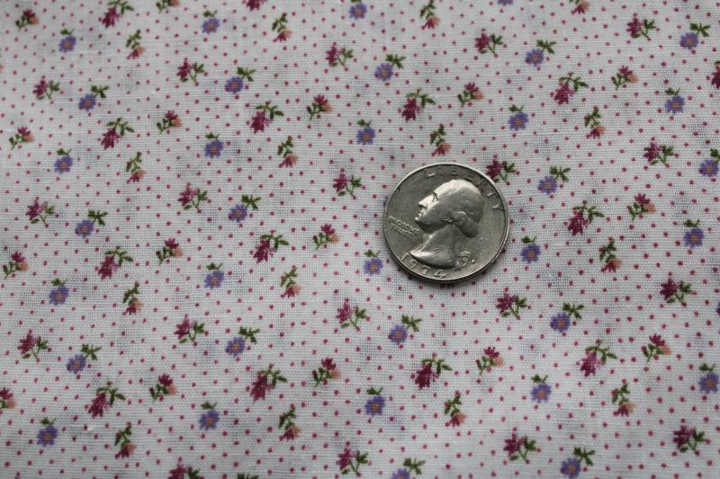 70s 80s vintage cotton poly fabric, tiny print flowers & pin dots in pink & purple