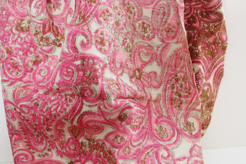 70s 80s vintage paisley print cotton pique knit fabric, boho style girly pink 
