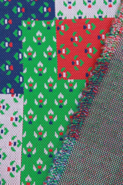 70s 80s vintage poly double knit fabric, Christmas tartan plaid & calico patchwork quilt print