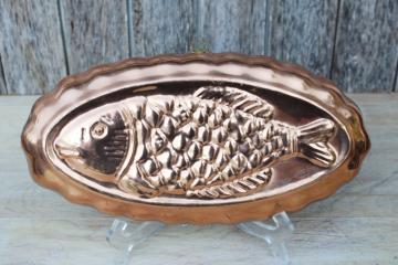 70s 80s vintage solid copper fish mold, kitchen wall hanging or jello mold 