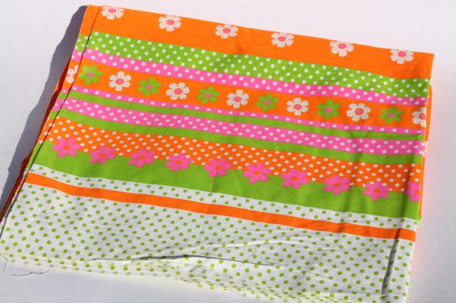 70s day-glo bright neon print fabric, cotton blend broadcloth w/ flower border