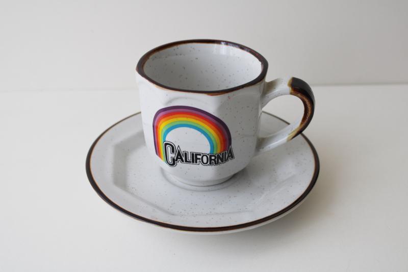 70s hippie vintage California rainbow souvenir, little cup & saucer