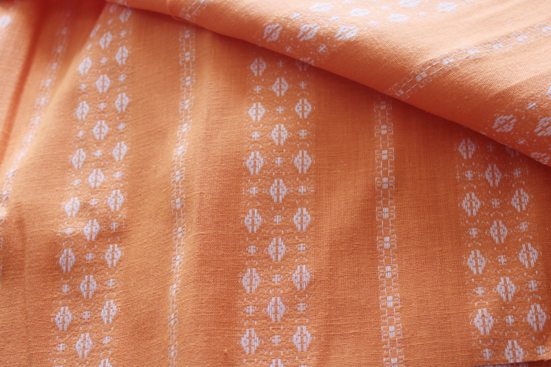 70s hippie vintage woven stripe cotton fabric, white on tangerine orange sherbet color