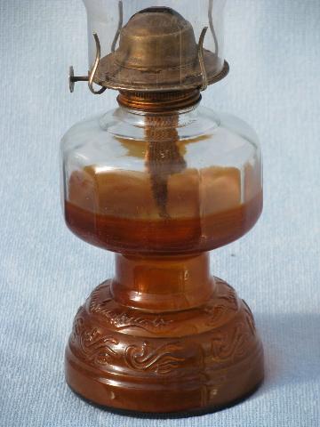 70s homesteading vintage glass oil lamps w/ shades, kerosene lamp lot