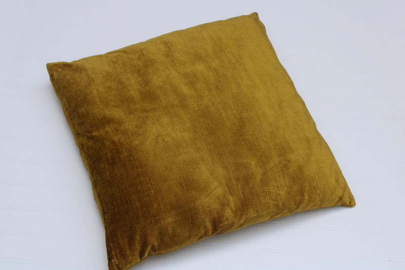 70s mod style West Elm greenish gold velvet pillow cover w/ insert