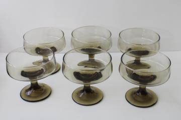 70s mod vintage smoke glass champagne glasses or cocktails, Libbey Accent tawny brown