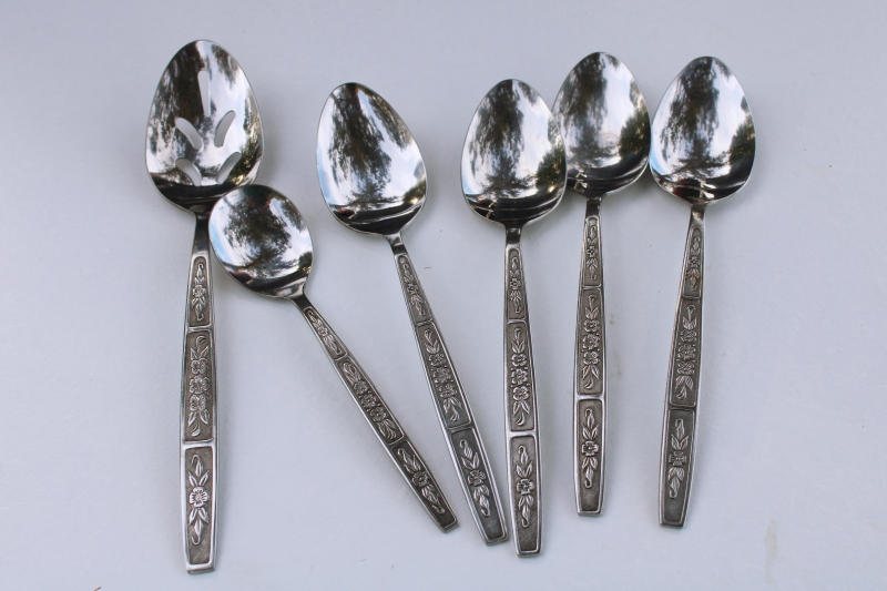 70s mod vintage stainless flatware, Imperial Serta soup spoons, sugar  serving spoon