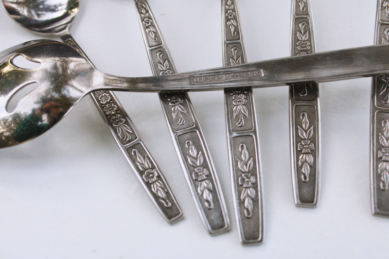 70s mod vintage stainless flatware, Imperial Serta soup spoons, sugar  serving spoon