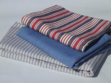 70s retro fabric lot - chambray blue denim, ticking, red, white & blue corduroy